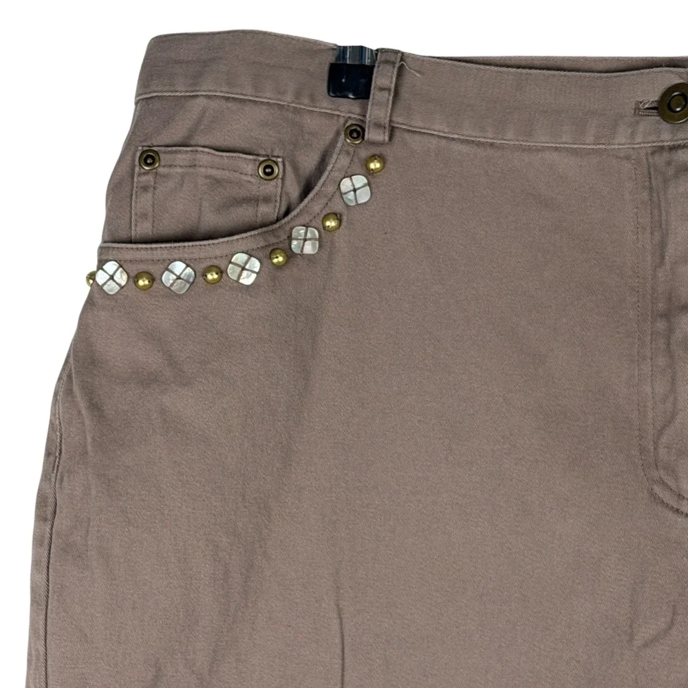 Ruby Rd Woman's 20W Taupe Brown Embellished Straight Leg Crop Pants Elastic Back - Picture 3 of 8